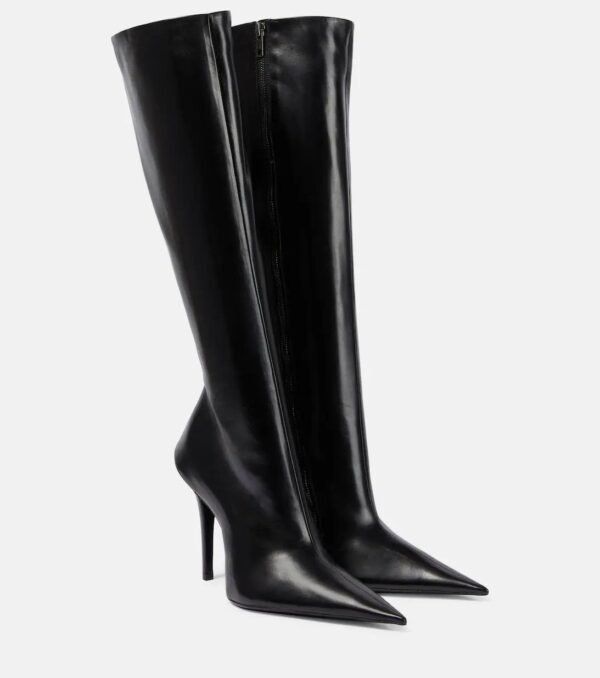 Ideal With Corset,Women's Pointed Toe Faux Leather Zipper Closure High Heel Knee-High Boots For Autumn/Winter, Solid Color, Warm Long Boots - Image 4