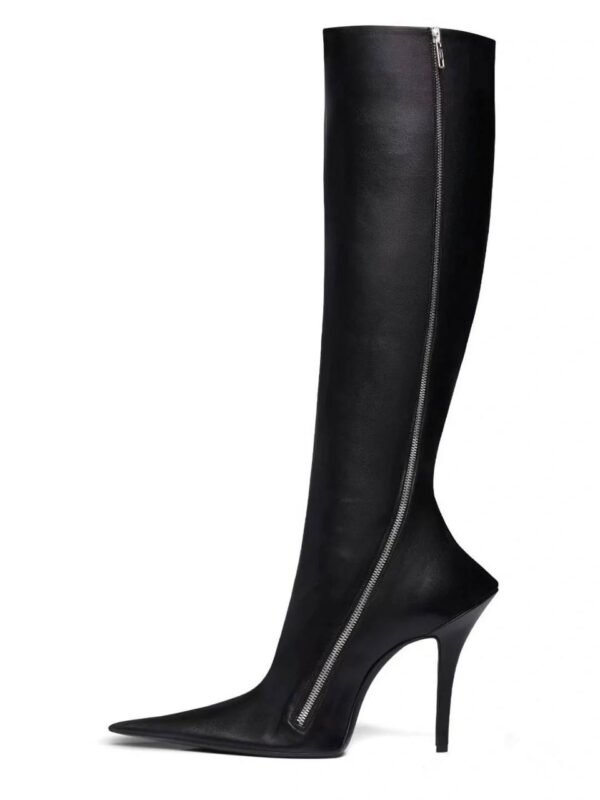 Ideal With Corset,Women's Pointed Toe Faux Leather Zipper Closure High Heel Knee-High Boots For Autumn/Winter, Solid Color, Warm Long Boots - Image 2