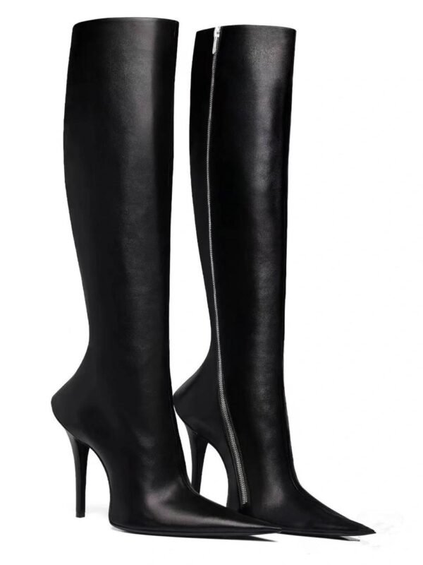 Ideal With Corset,Women's Pointed Toe Faux Leather Zipper Closure High Heel Knee-High Boots For Autumn/Winter, Solid Color, Warm Long Boots - Image 3