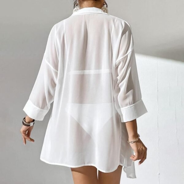 Summer Beach Vacation Women's Sexy Long Sleeve Lace See-Through long Sleeve Blouse - Image 3