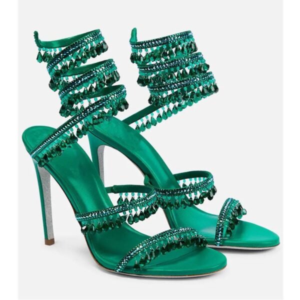 Elegant Green Sandals For Women, Criss Cross Faux Suede Chunky Heeled Ankle Strap Sandals