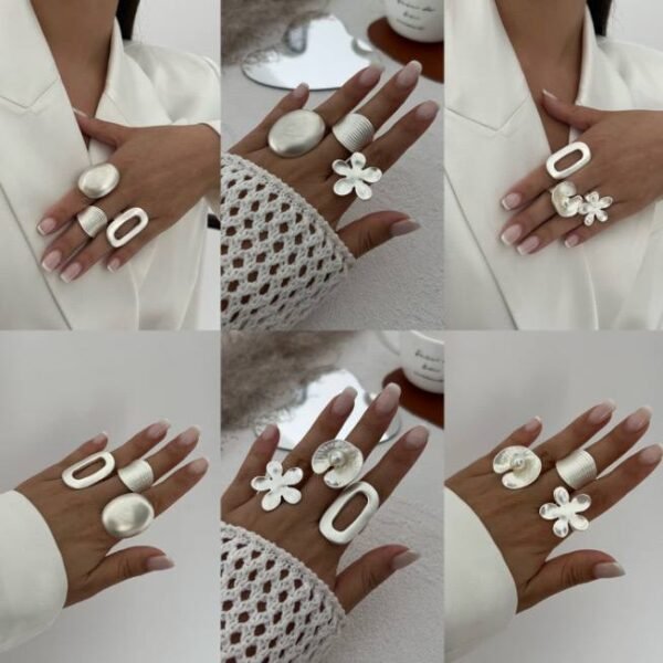 5pcs/Set Exaggerated Wide Metal Open Ring Set For Women Party Music Festival Accessories - Image 3