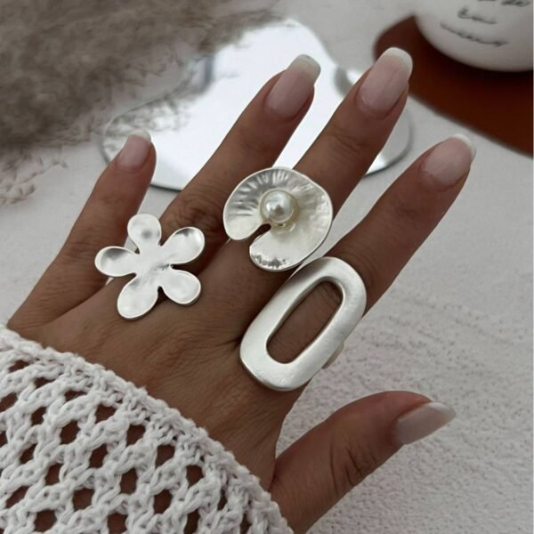 5pcs/Set Exaggerated Wide Metal Open Ring Set For Women Party Music Festival Accessories