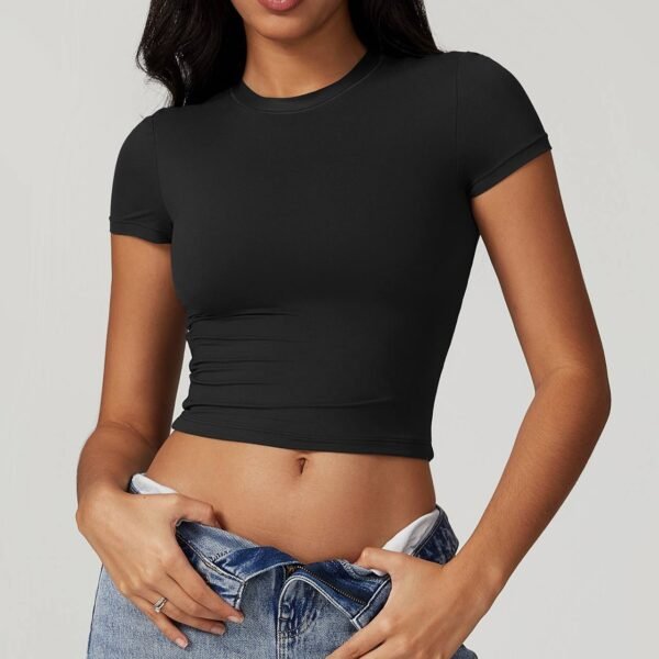 Solid Mock Neck Crop Top - Image 2