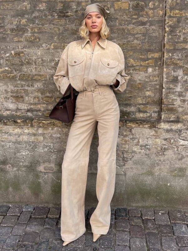 Beige Straight Jeans Set