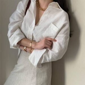 linen bamboo blended wrap shirt-navy