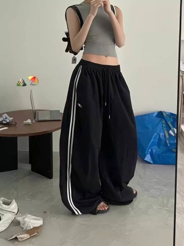 White Striped Joggers Women Wide Leg Sports Pants Hip Hop Casual Sweatpants High Waist Trousers Vintage Loose Embroidery Kpop Y2k - Image 4