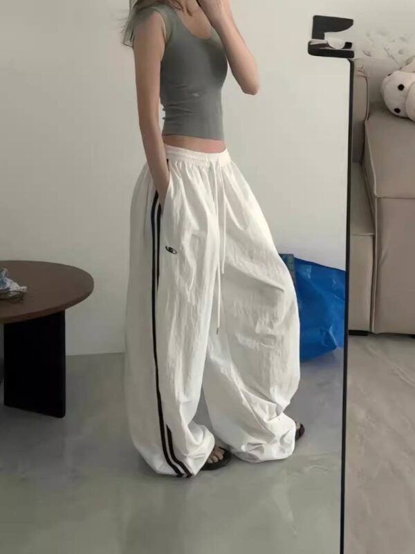 White Striped Joggers Women Wide Leg Sports Pants Hip Hop Casual Sweatpants High Waist Trousers Vintage Loose Embroidery Kpop Y2k - Image 3