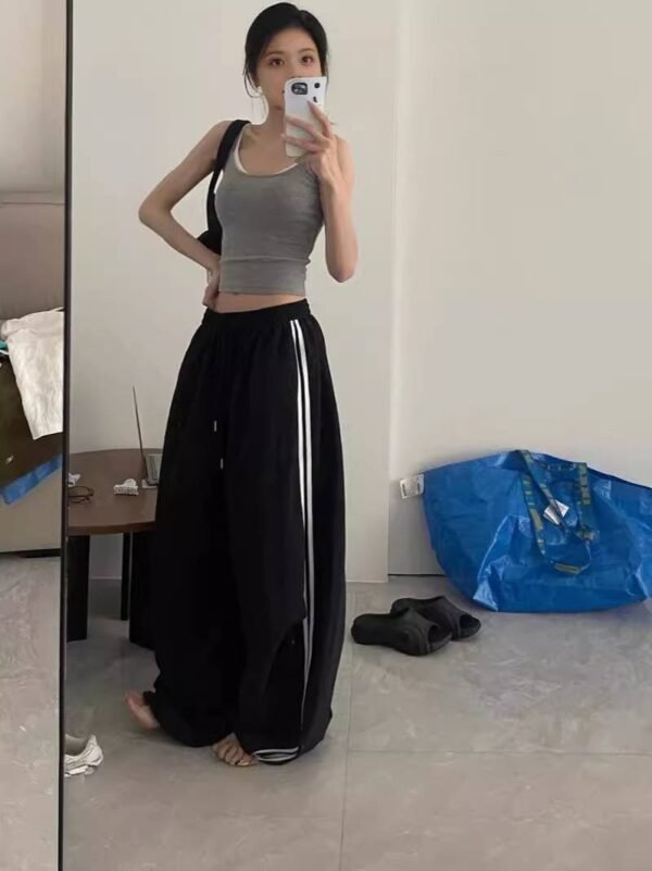 White Striped Joggers Women Wide Leg Sports Pants Hip Hop Casual Sweatpants High Waist Trousers Vintage Loose Embroidery Kpop Y2k - Image 2
