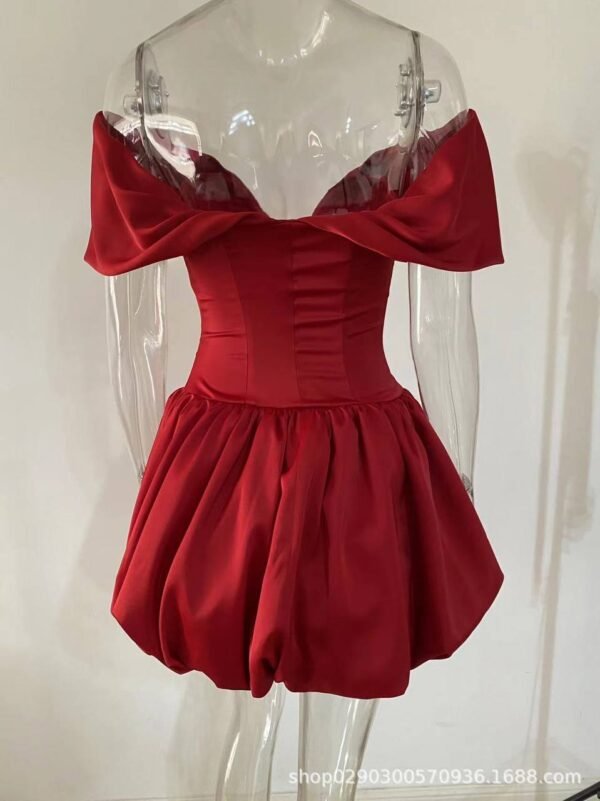 Off-Shoulder Layered Bubble Hem Corset Mini Dress in True Red - Image 5