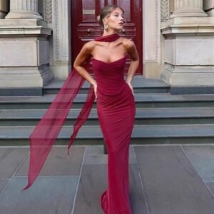 Cassidy Set Maxi Skirt and Hallie Corset Top in Cabernet Red