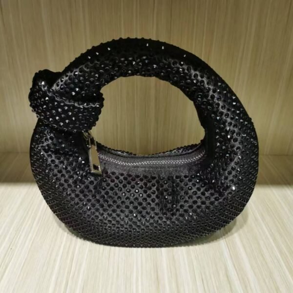 Bling Full Glitter Knotted Handbag for Women Crystal Rhinestone Hobo Dumpling Bag Diamond Evening Clutch Crossbody Bag