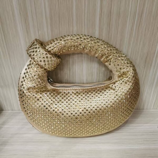 Bling Full Glitter Knotted Handbag for Women Crystal Rhinestone Hobo Dumpling Bag Diamond Evening Clutch Crossbody Bag - Image 2