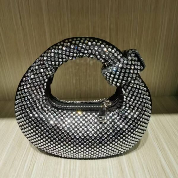Bling Full Glitter Knotted Handbag for Women Crystal Rhinestone Hobo Dumpling Bag Diamond Evening Clutch Crossbody Bag - Image 3