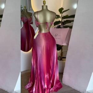 Noufany A-Line Sparkly Dark Pink Halter Neck Evening Dress Metallic Long Split Front Prom Dress with Pleats