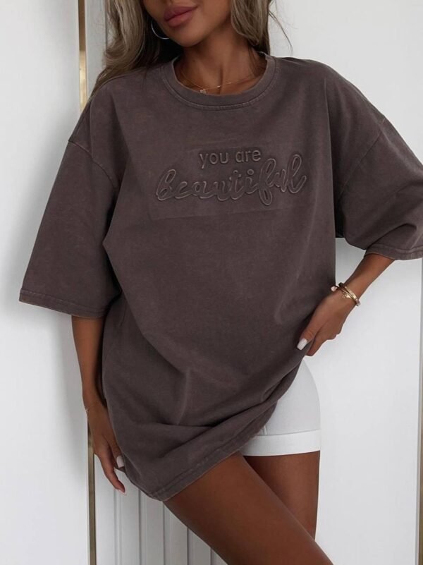 Women’s Summer Casual Short Sleeve Oversize Workout T-Shirt Tee Tops - Image 2