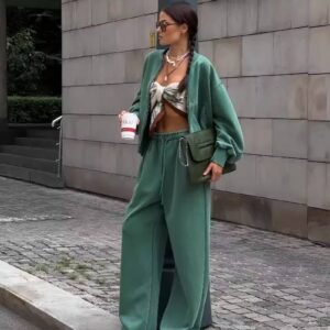 Travel Wear Women Clothing Set Plain Zipper Sweatshirt Cardigan Drawstring Elastic Waist Fitness Set
