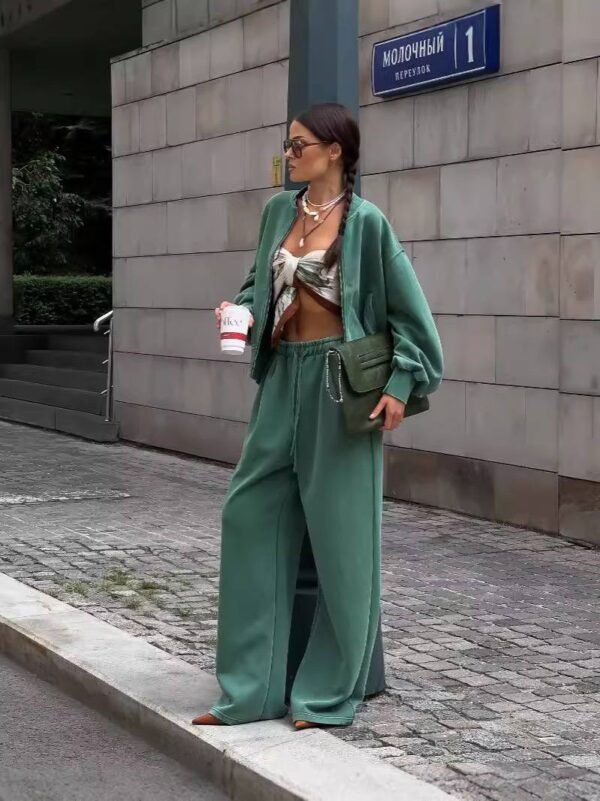 Travel Wear Women Clothing Set Plain Zipper Sweatshirt Cardigan Drawstring Elastic Waist Fitness Set