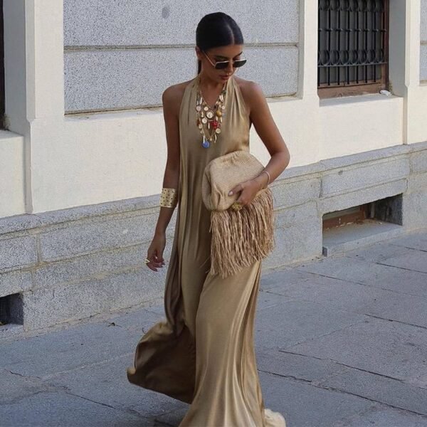 HOULENGS Women's Casual Sleeveless V Neck Maxi Dresses Side Split Tank Long Dress with Pockets
