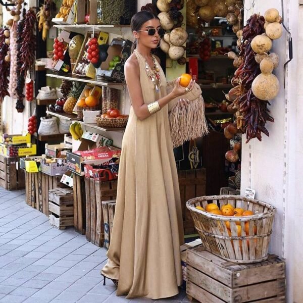 HOULENGS Women's Casual Sleeveless V Neck Maxi Dresses Side Split Tank Long Dress with Pockets - Image 2