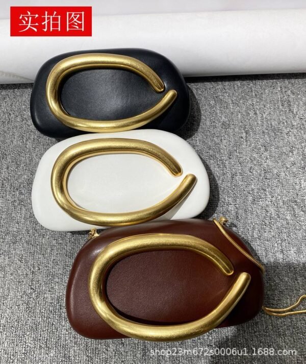 Box Clutch Purses For Women Shell Shape PU Leather Evening Handbag Gold Metal Handle Clutch Bag With Chain