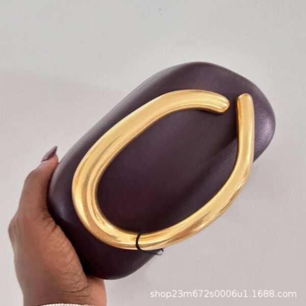 Box Clutch Purses For Women Shell Shape PU Leather Evening Handbag Gold Metal Handle Clutch Bag With Chain - Image 2