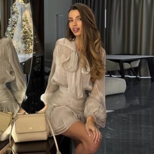 Moss Silk Shirt Dress With Leather Combination