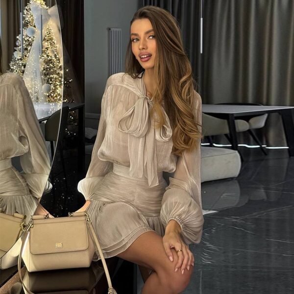 Moss Silk Shirt Dress With Leather Combination