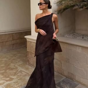 Dissh Willow Bias-Cut Woven Midi Skirt in Brown