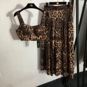Handmade Italian Style Leopard Print Dress Set Crop Top and Skirt