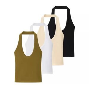 Women's Summer New Fashion Tops Solid Halter Neck