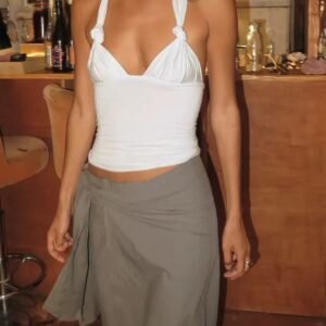 Milumia Women's Twist Knot Tie Backless Halter Top Y2k