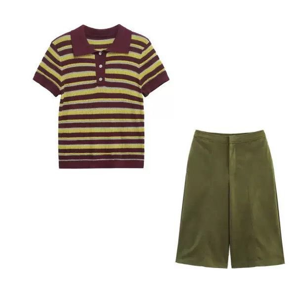 STRIPED KNIT SET POLO TOP – striped